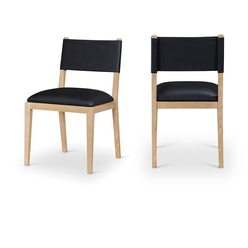 Chaise d'appoint de salle à manger Vina, Teint naturel, Cuir végétalien noir
