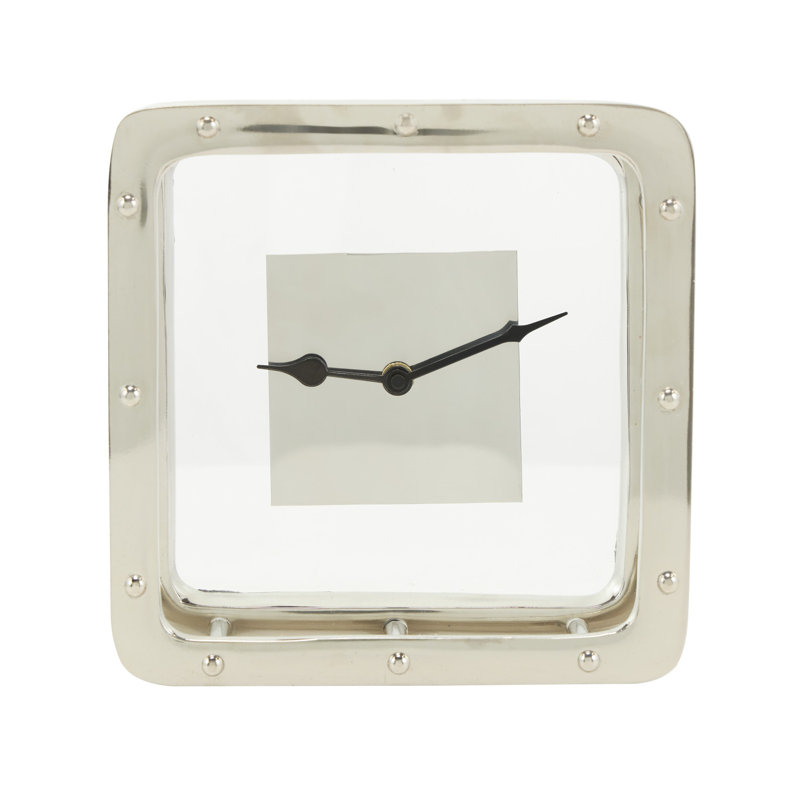 Horloge de table analogique à quartz en métal, Argent, H 7,95 po x l 7,08 po x P 3,55 po