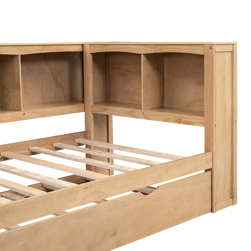 Lit de jour avec lit gigogne simple et rangement - Matériau en bois robuste, Naturel