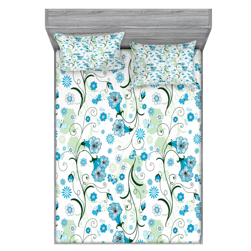 Microfiber Floral Sheet Set, Full Sheet Set + Fitted Sheet + 2 Pillowcases, Orange Floral