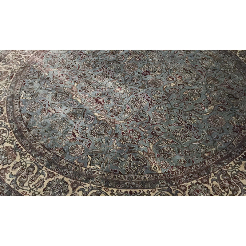 Wool Oriental Area Rug in Light Blue/Ivory/Gray