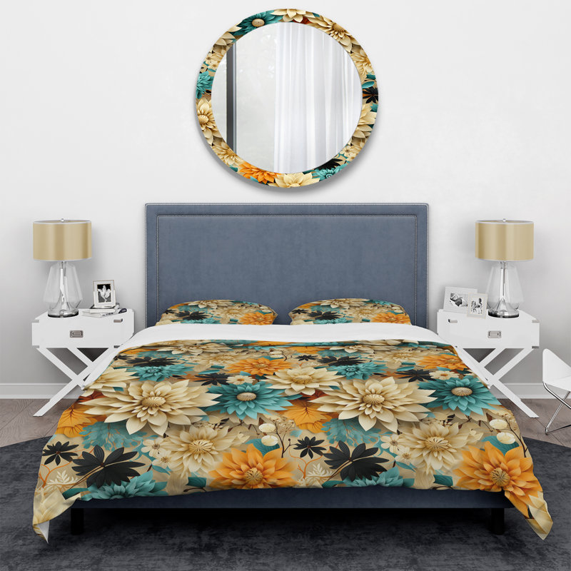 Ensemble de housse de couette Chrysanthemums Mandala Boho, Housse de couette pour très grand lit et 2 très