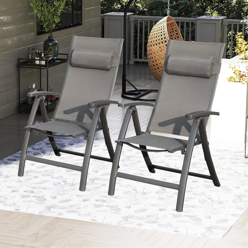 Ensemble de 2 chaises de patio pliantes en tissu textilène