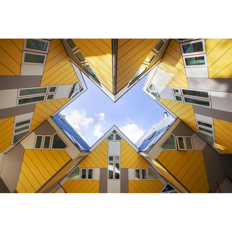 Yellow Cubic Houses by Kievith - Wrapped Canvas Print, 30cm H x 46cm W