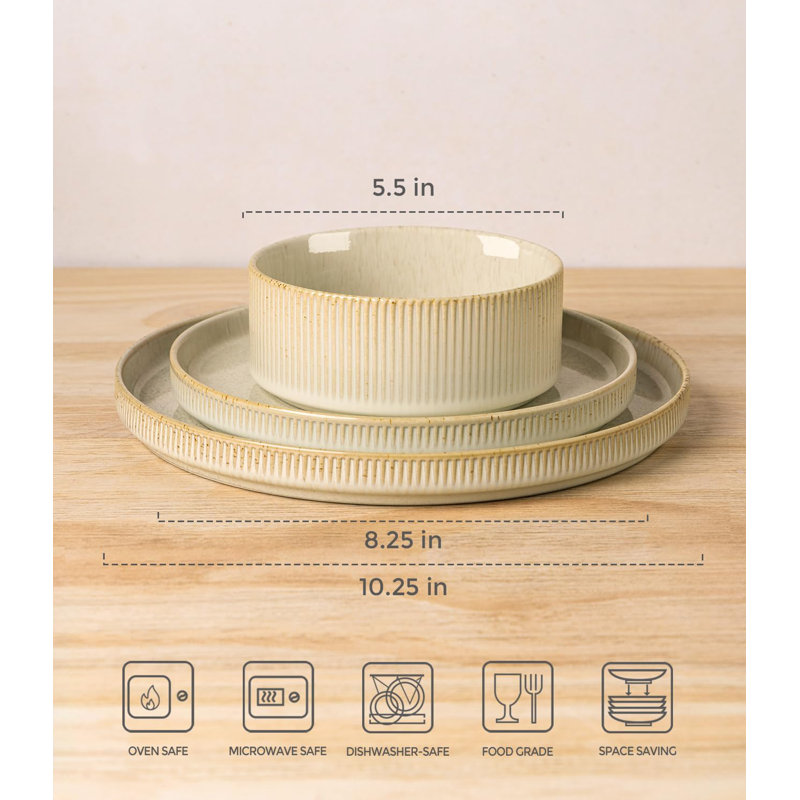 Ensembles de bols et assiettes légères en porcelaine Didadi, Cappuccino