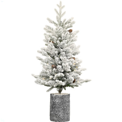 Arbre de Noël floqué avec base en pot, 70 lumières DEL blanc chaud, 365 pointes, branches en PE + PVC avec 7 pommes de pin
