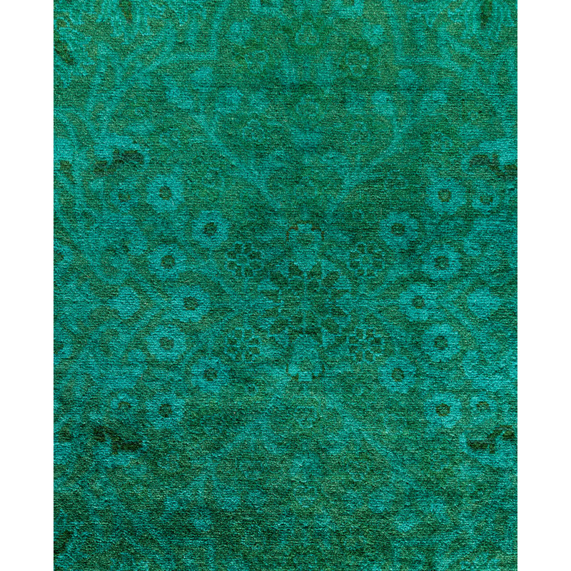 Overdyed Hand-Knotted Wool Modern-Contemporary Green Area Rug 4' 7" x 7' 2"