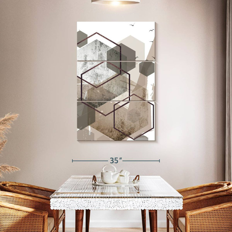 Avery Abstract Hexagons Beige III, 38" H x 24" W
