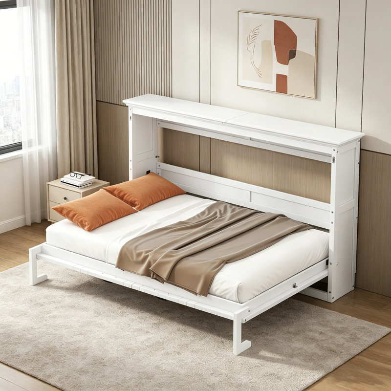 Lit escamotable peu encombrant avec armoire pliable, structure robuste et assemblage facile pour une vie moderne, White