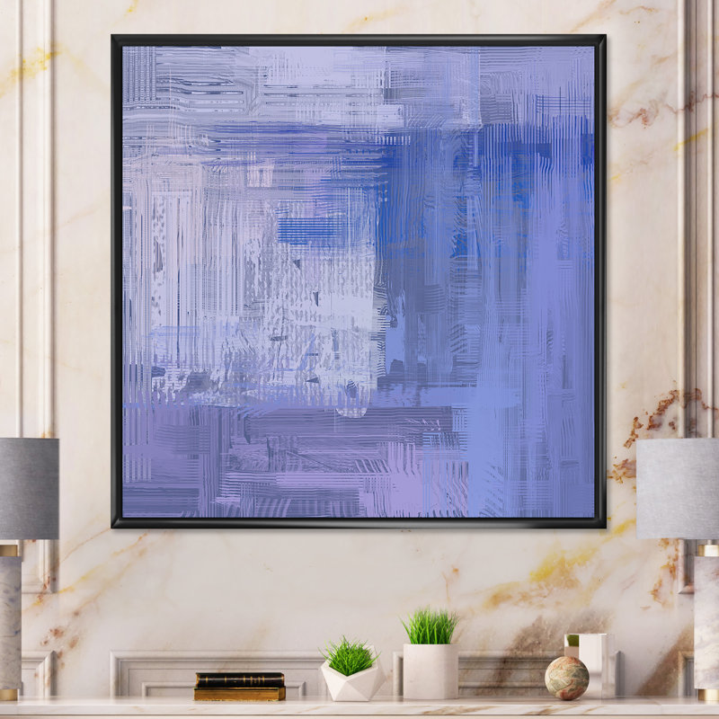 «Blue and Purple Frozen Grunge Art», reproduction d'art sur toile encadrée, H 16 po x l 16 po x P 1 po, Cadre flottant noir