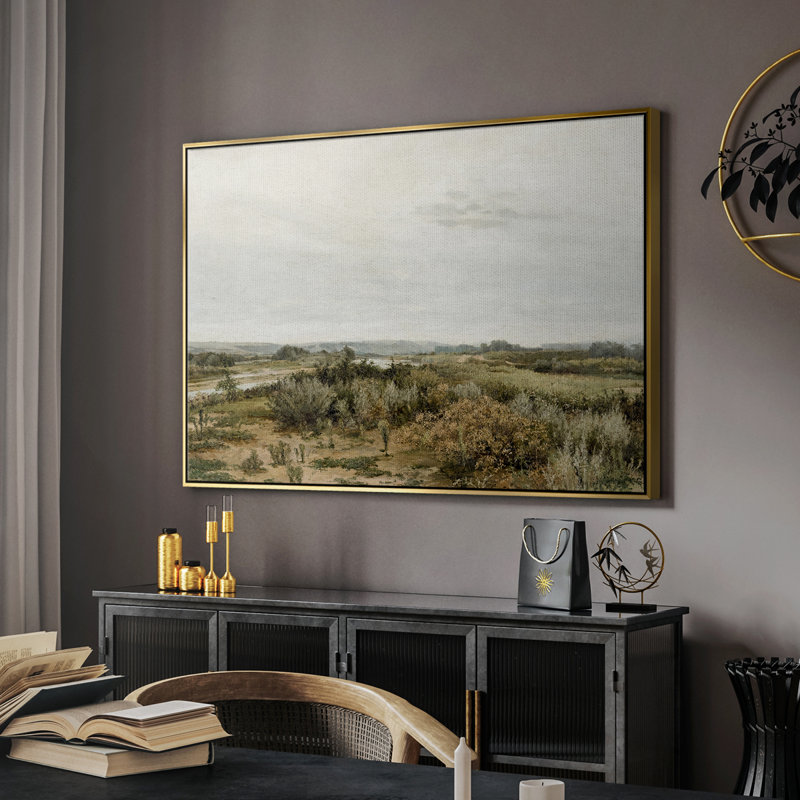Paysage rétro - CMXL, Toile avec cadre flottant or, H 27 po x l 41 po x P 2 po