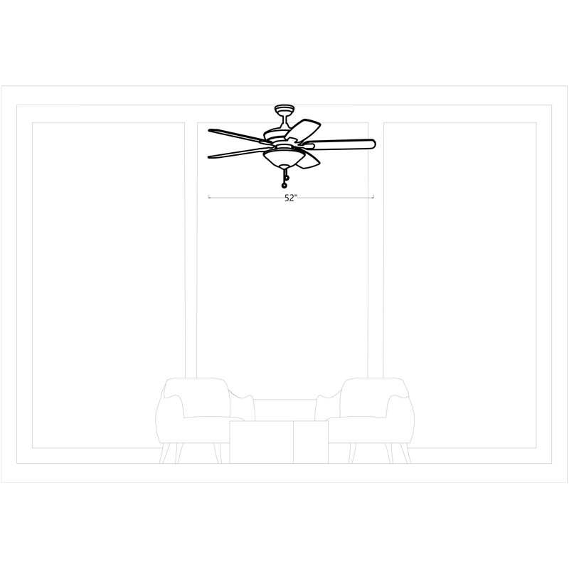 52'' Ceiling Fan with Light Kit, Matte White with White Blades