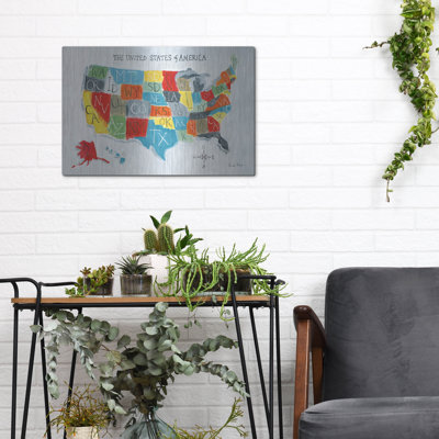  «Us Map» par Farida Zaman, art mural en métal, 16 po x 12 po