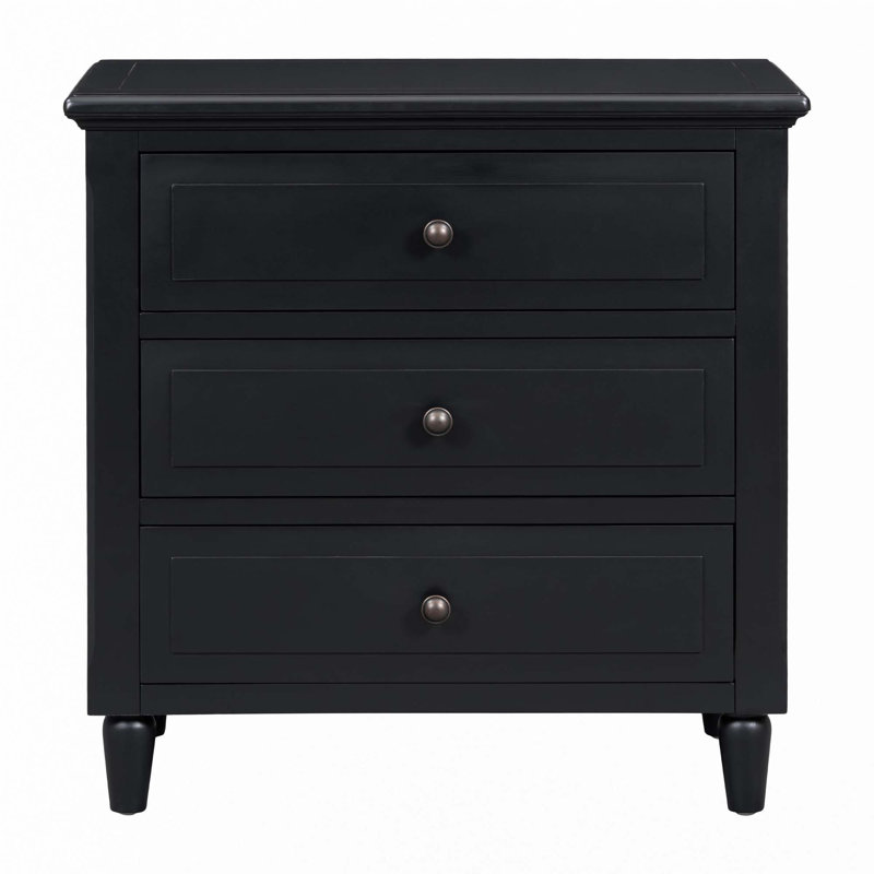 Armoire de rangement en bois à 3 tiroirs avec table de chevet, Noir