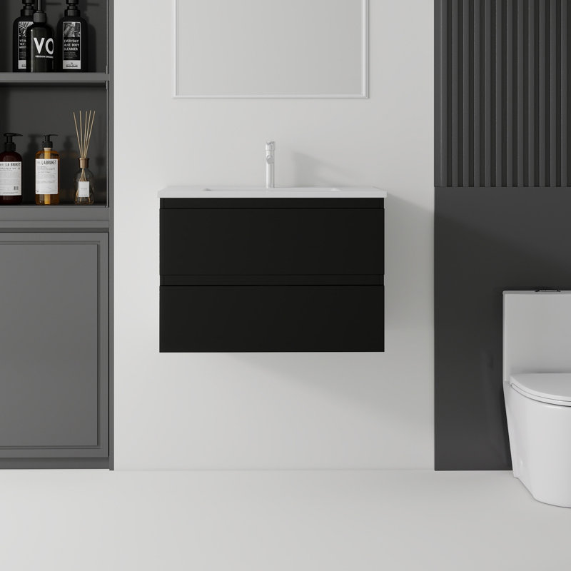 Meuble-lavabo flottant avec lavabo, Black, 24" W