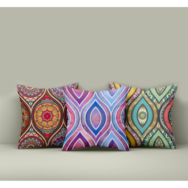 Comfortable Cushion Set (3 Pieces), 17 x 17 Inches | 50% Cotton / 50% Polyester, Silicone Filling | Machine Washable, Ironable, Digital Print Design | Perfect for Home Decor, Sofas, and Chairs