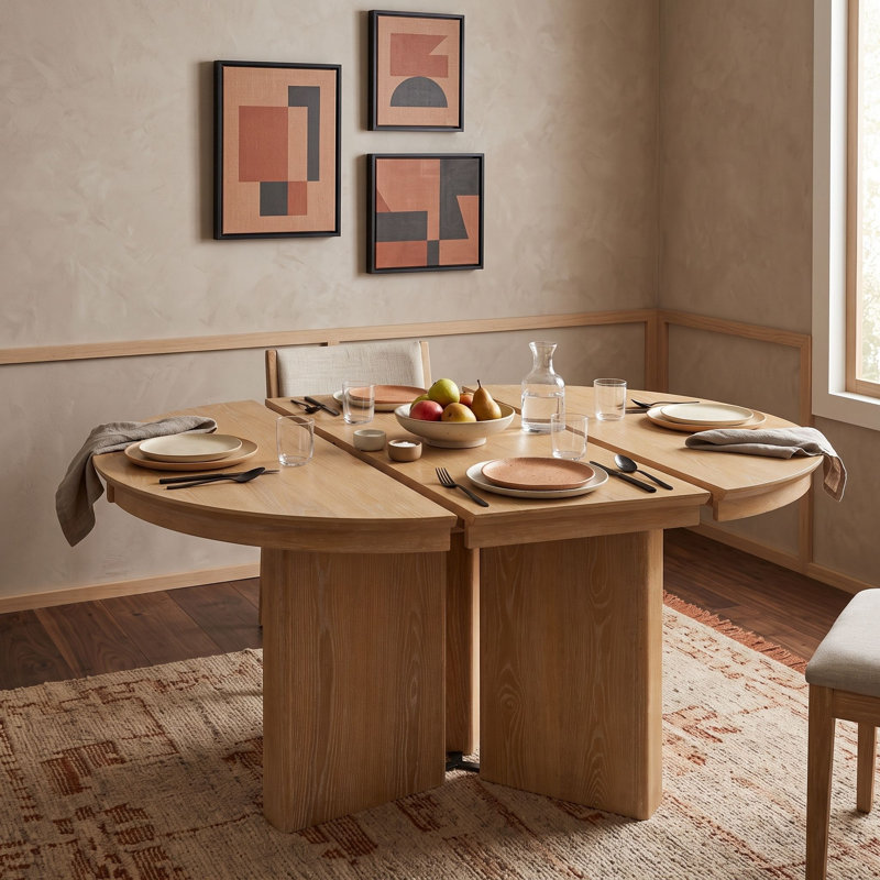 Table de salle à manger extensible avec pied central et patins ajustables, Naturel