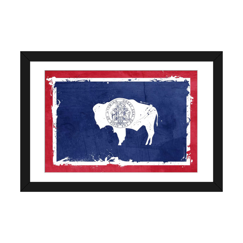 «Wyoming Fresh Paint State Flag» par iCanvas - impression sur toile tendue, Papier d'art encadré noir, Blanc