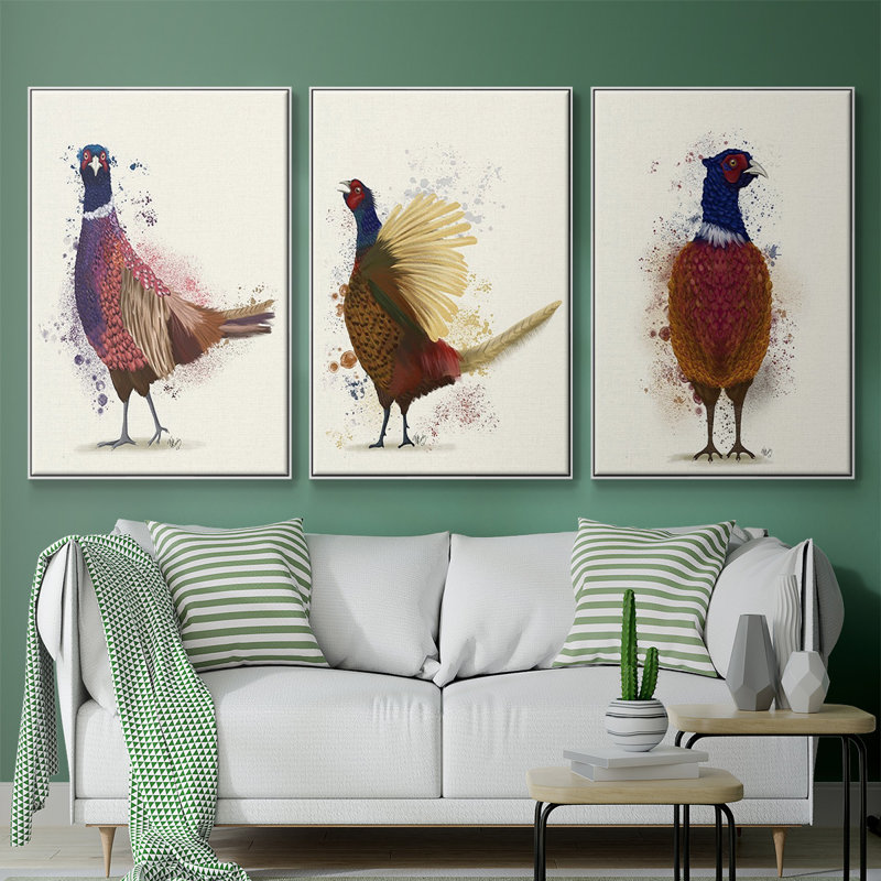 Pheasant Splash 3 3 pièces, 36" H x 72" W  x 2" D, Blanc