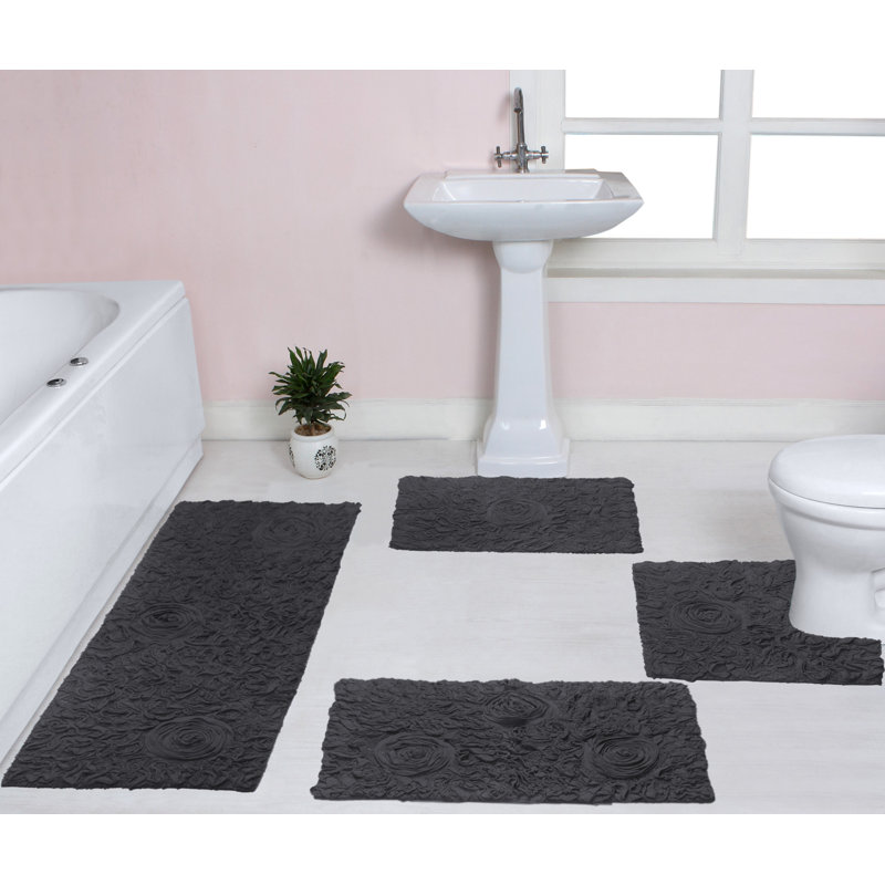 Schoenberger Floral Design Bath Rugs (Set of 4), Gray