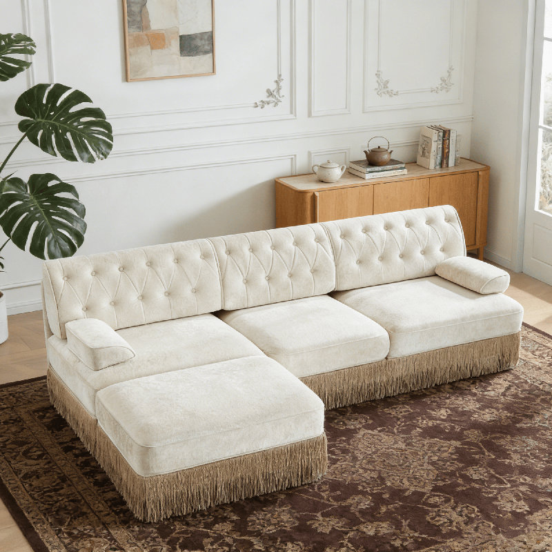 Canapé modulaire en velours 3 places Cloud, Beige