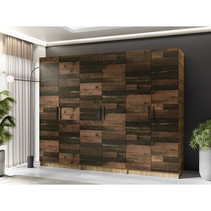 Nisean 6 Door Wardrobe, Oak Craft Gold/Dark Brown