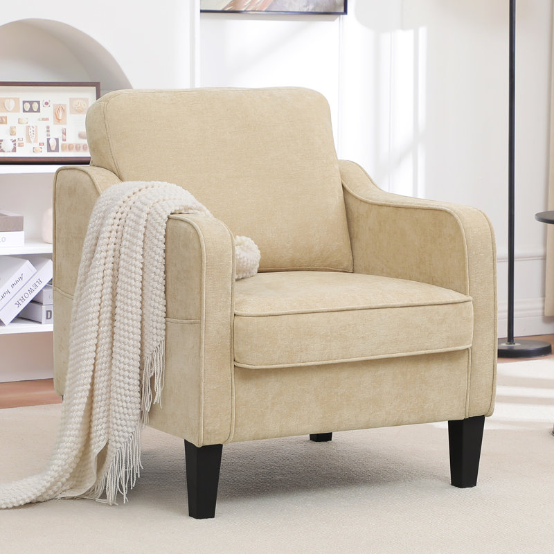 Mid-Century Accent Chairs Featuring Removable Cushions, Light Brown
