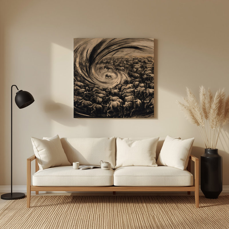 Faune, gnou, art mural gris en métal, H 12 po x l 12 po