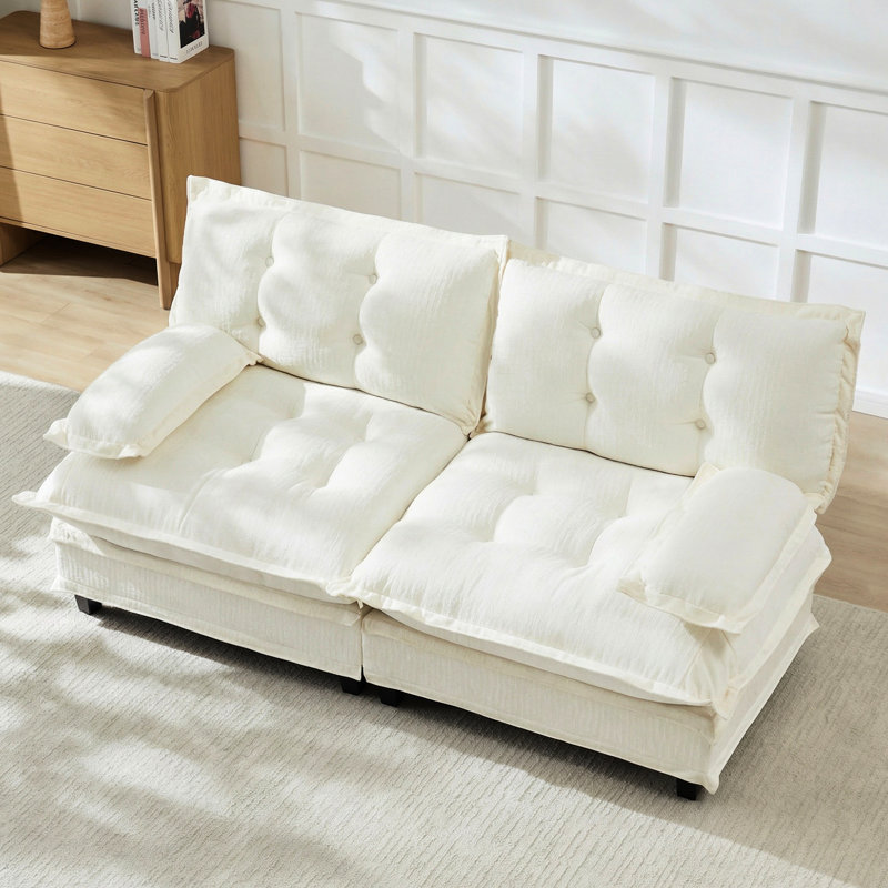 77 po à 2 places avec tissu en chenille beige respirant et coussins de siège, convient au salon appartement de chambre à coucher, conception modulaire, différentes configurations de sièges, structure idéale