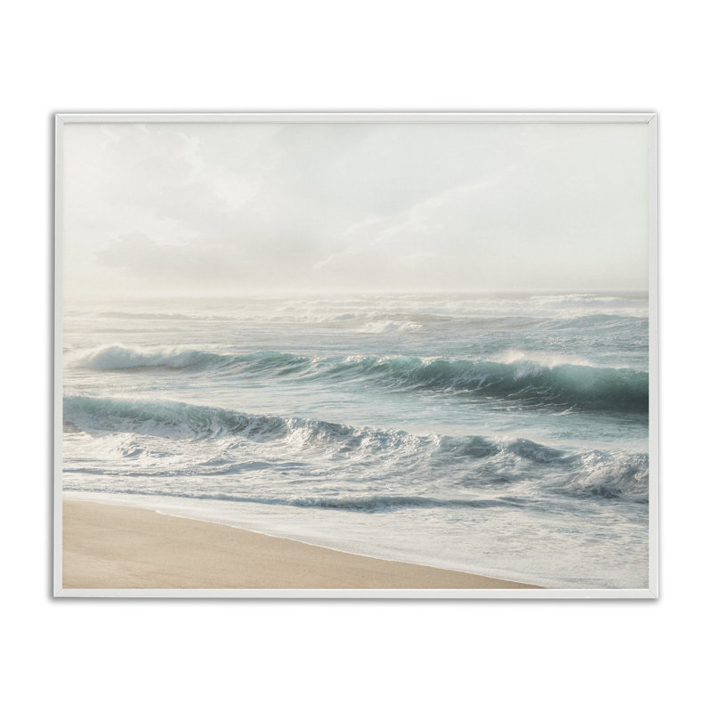«Distant Beach View Giclee Art» par Mike Calascibetta, H 11 po x l 14 po, Giclée encadrée blanc bord de mer