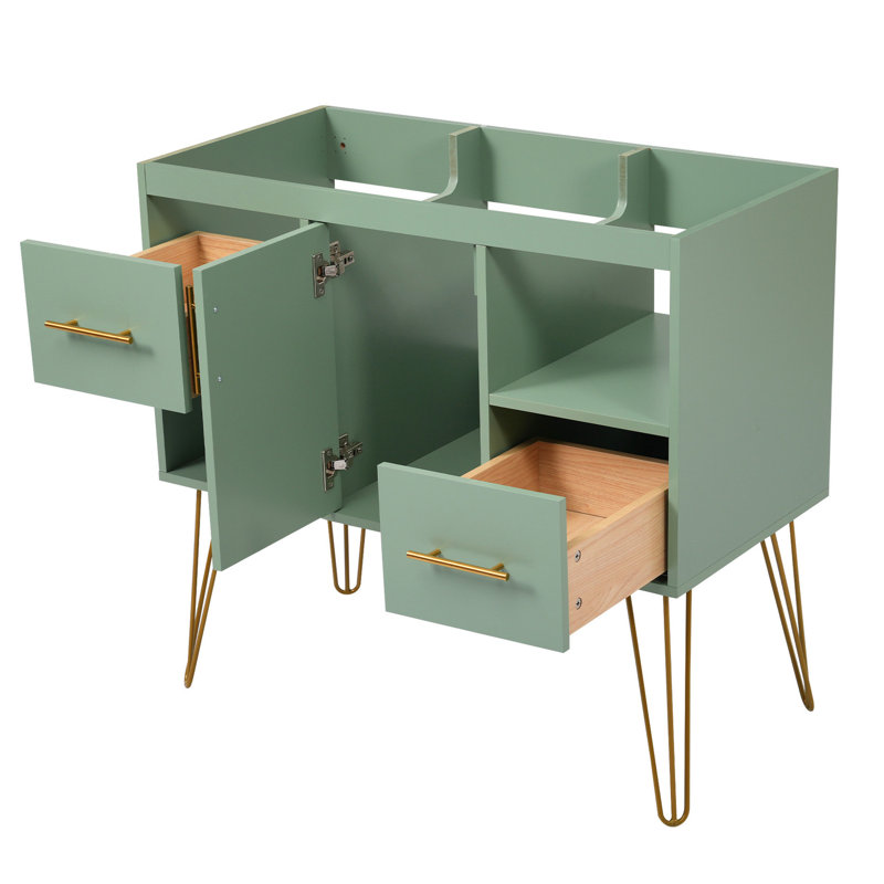 Meuble-lavabo 36 po moderne avec 2 tiroirs et espaces de rangement, meuble-lavabo en bois massif, compartiments