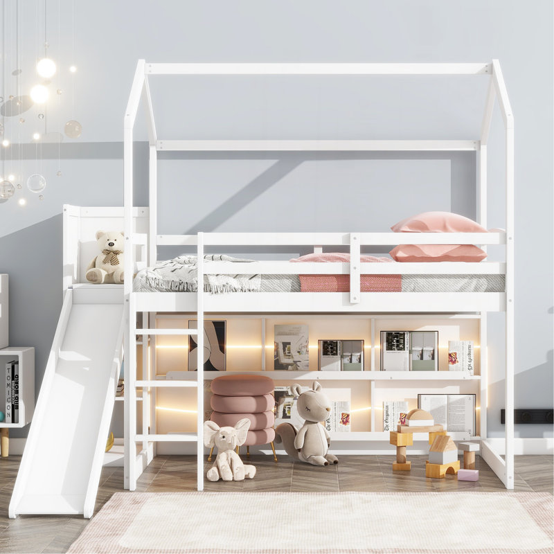 Lit mezzanine simple en bois avec glissade, Bois