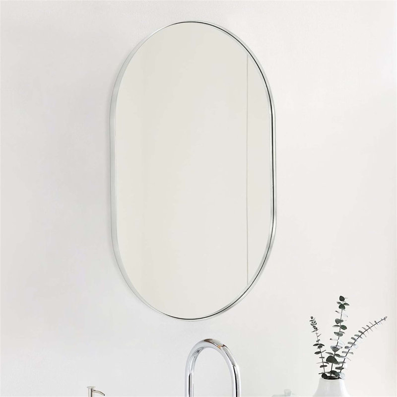 Miroir d'appoint mural Nehan, 28 po x 20 po, Argent argent