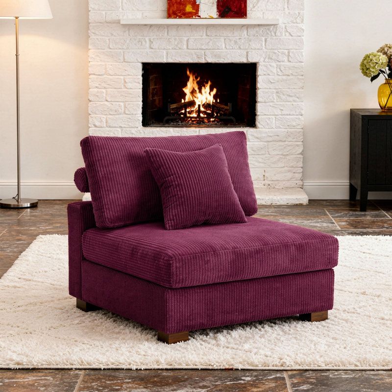 Milbrey Upholstered Corduroy Armless Accent Chair with Pillow Back and Solid Wood Legs, Corduroy, Light Purple