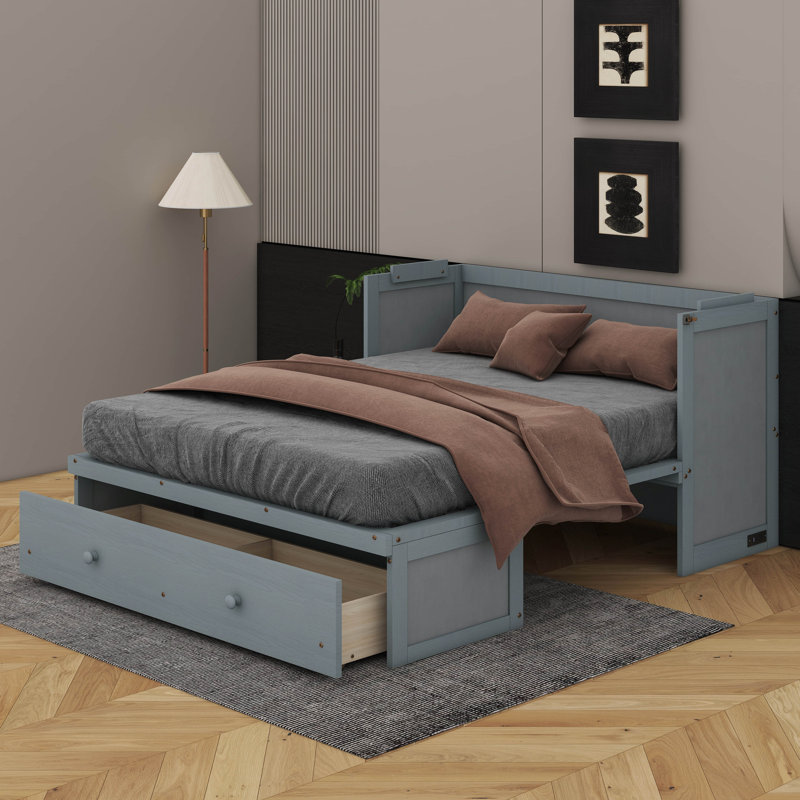 Queen Murphy Bed With USB Port And Drawer, Queen, Gray