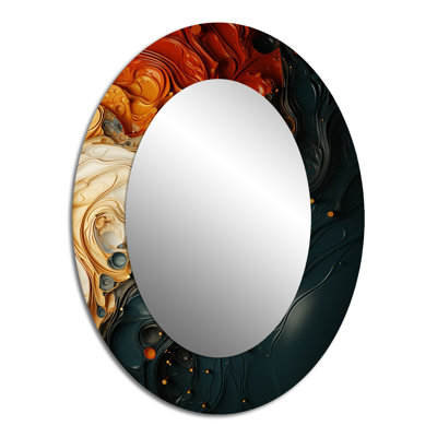 Encre liquide rouge et noire Abstraction I - Miroir mural moderne ovale