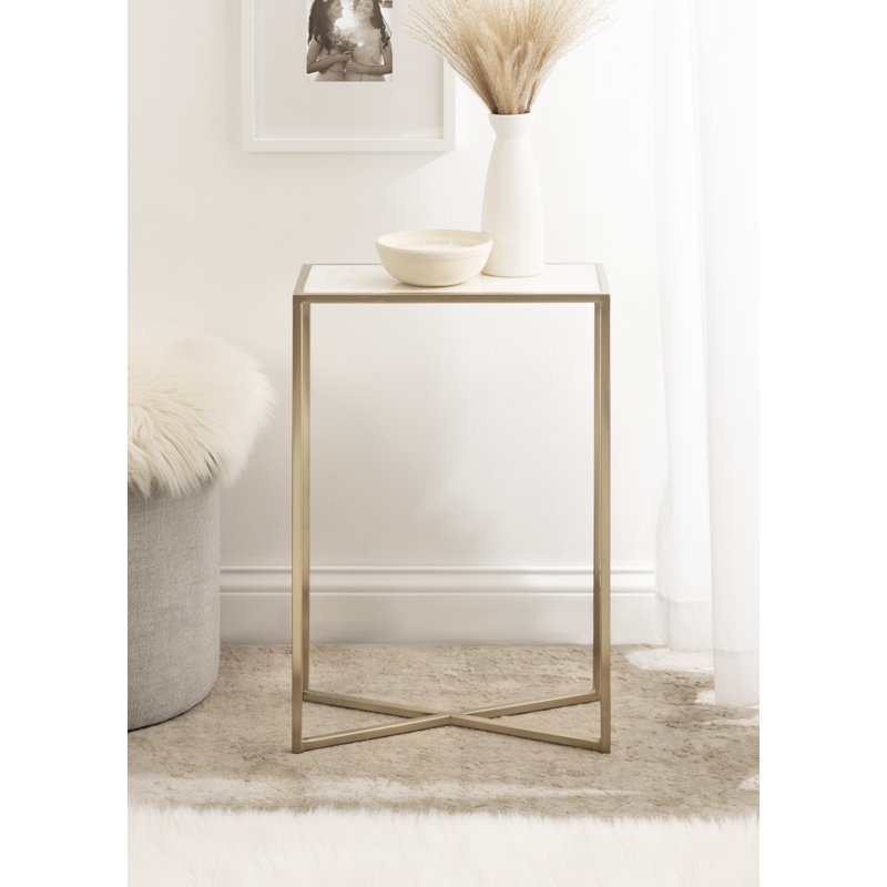 Table d'appoint Everly Quinn Jaspur, Blanc marbre / doré