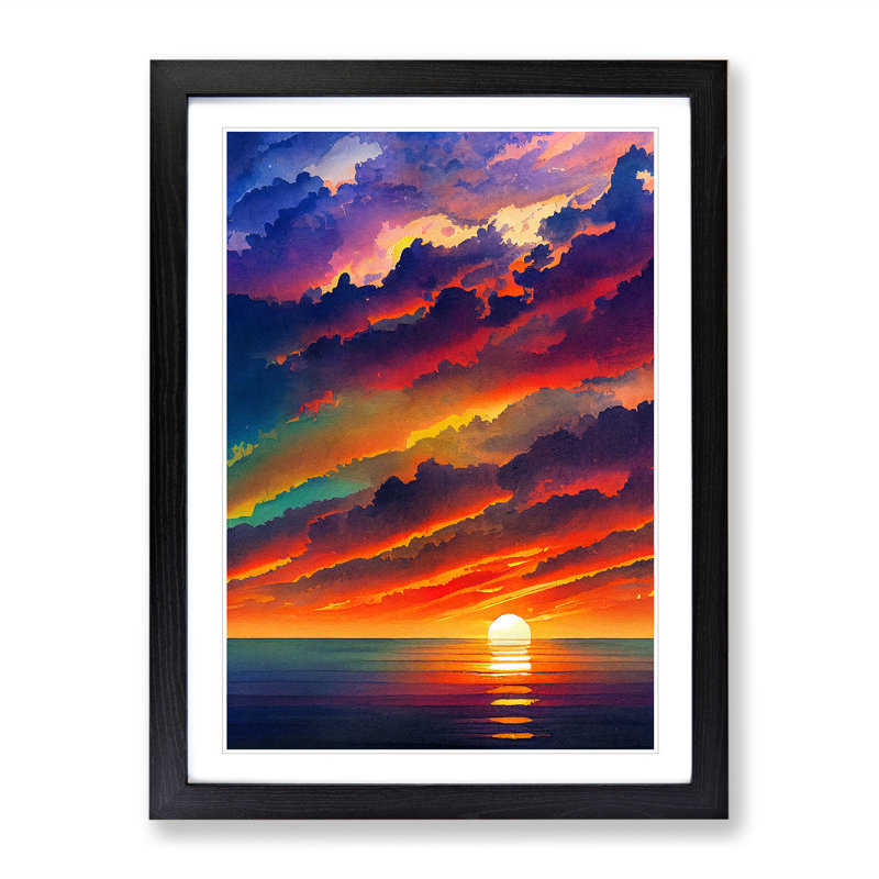 XV1022-3754X Resplendent Ocean Sunset - Print, White, 66cm H x 48cm W, Black Framed