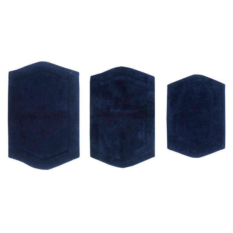 Morissette 100% Cotton Bath Rug, Non-Slip, Quick Dry, Machine Washable - 3 Piece Set, Navy