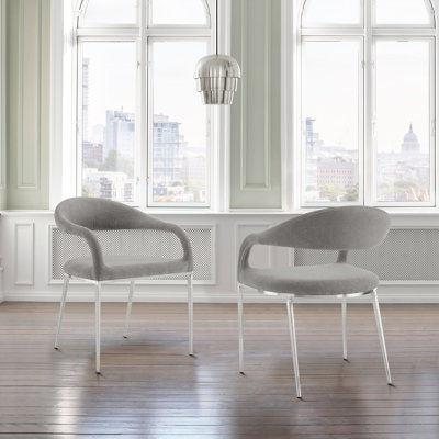 Miljonka Dining Chair with Arms and Open Low Back in Metal Frame and Fabric Upholstery