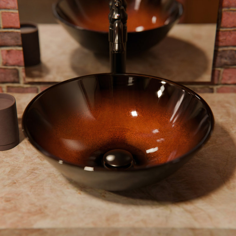 Novatto 17.5'' Glass Circular Bathroom Sink, Oil Rubbed Bronze