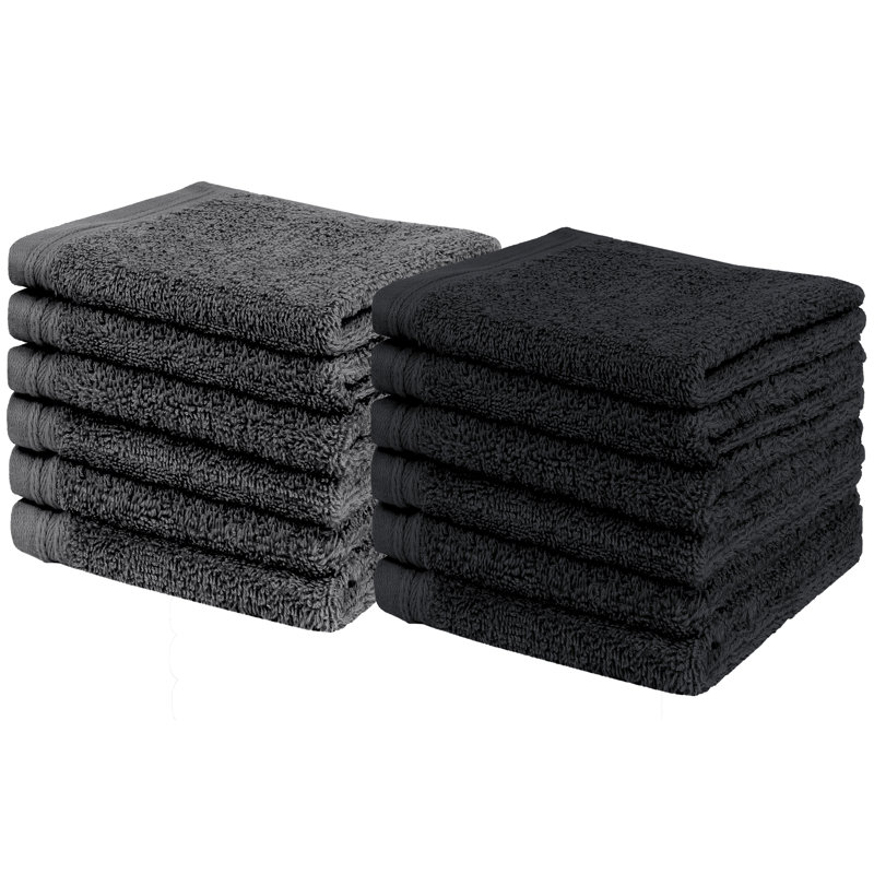 Ensemble de serviettes essuie-mains 100% coton 4 pièces Kendra, Dark Gray/Black, 12
