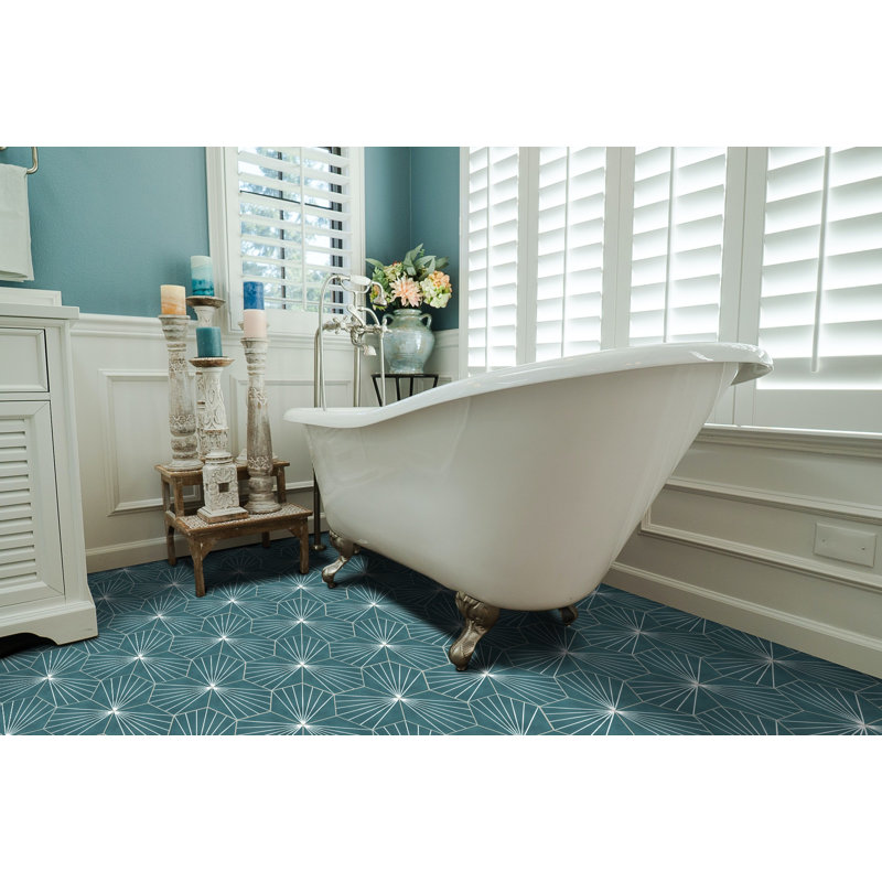 Spark C 7.87" x 9.09" Cement Patterned Wall & Floor Tile, Tangerine