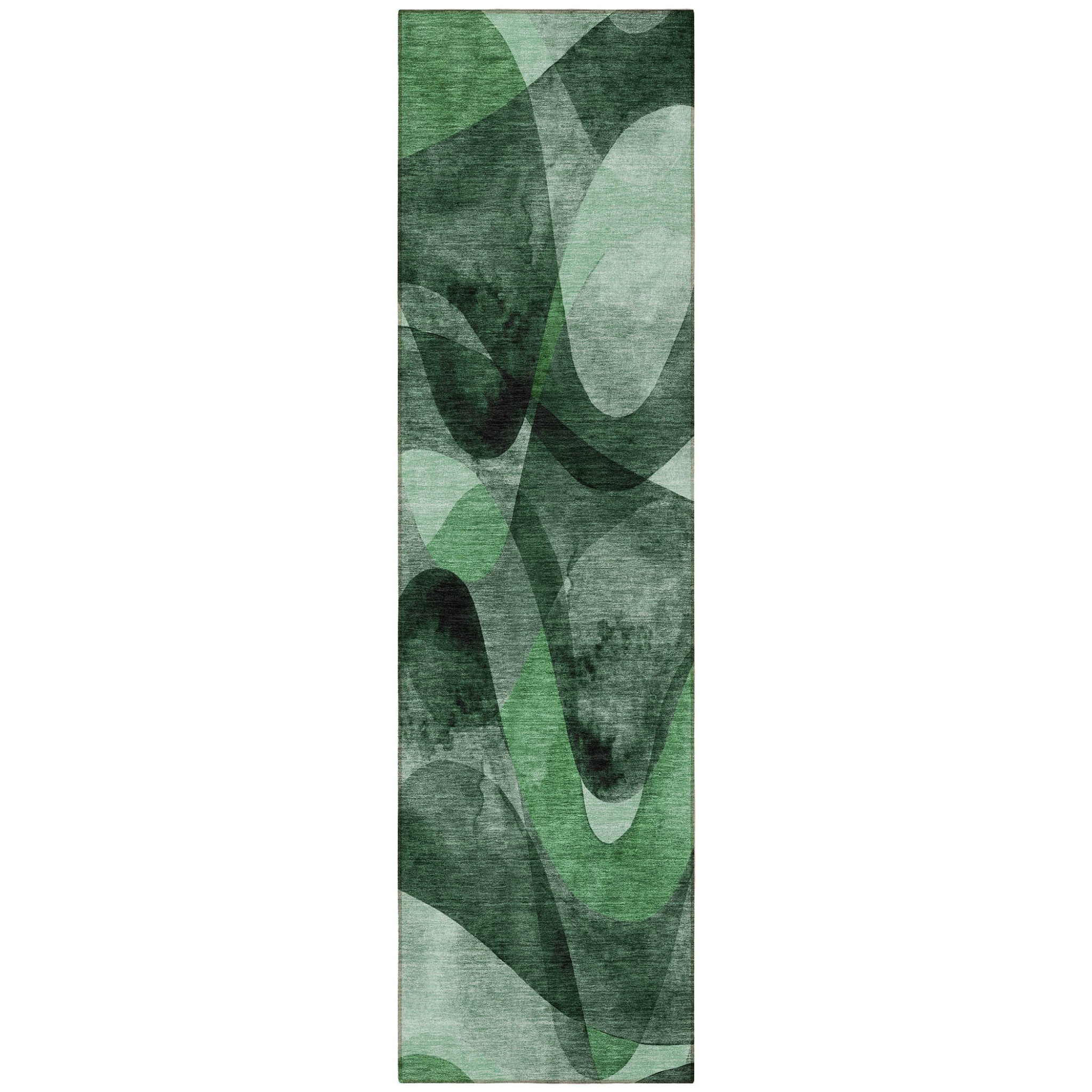 HomeRoots 8' Runner Fern Green Abstract Washable Non Skid Indoor ...