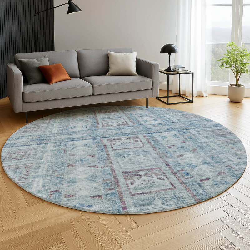 Premium Machine Washable Mayfield Striped Rug, Blue, 8' Round