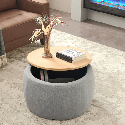Élégant repose-pieds rond avec rangement, repose-pieds 2 en 1 avec table de bout et repose-pieds pour le salon, sans assemblage, gris foncé