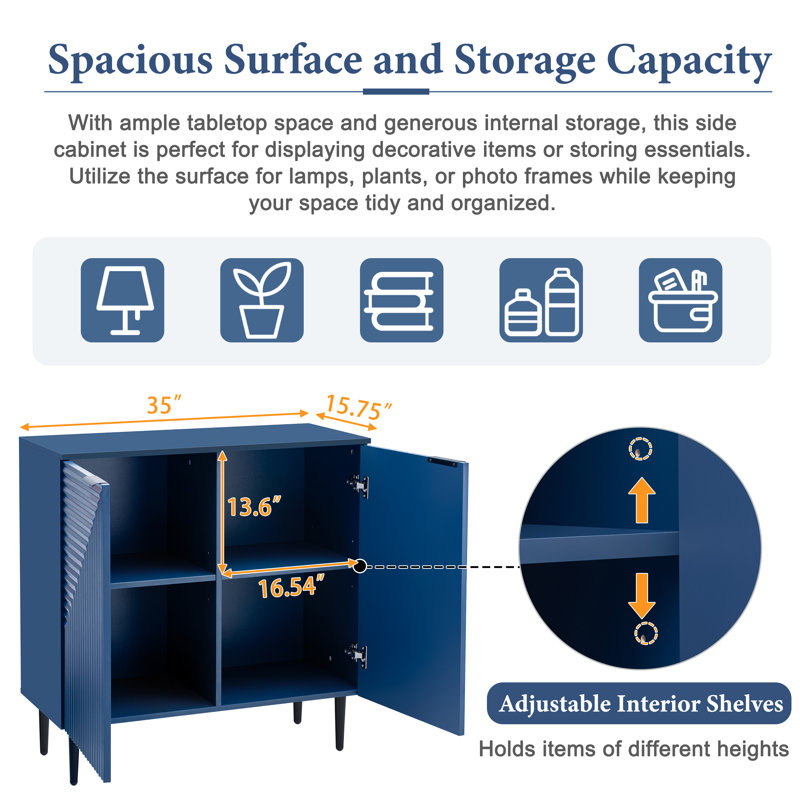 Minimalist Side Cabinet, Functional Cabinet With Geometric Design, Blue
