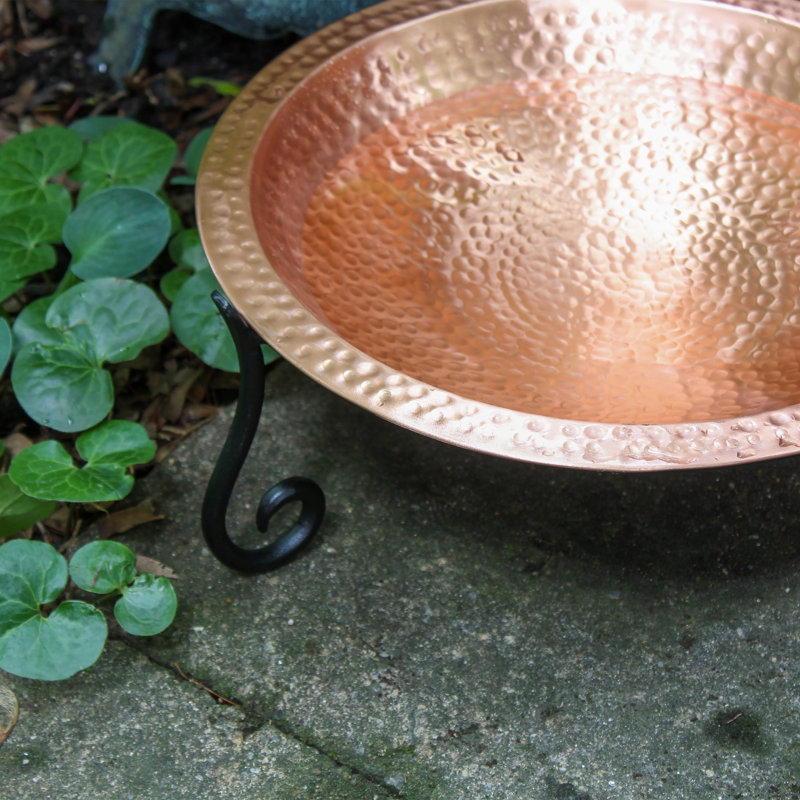 Hammered Solid Copper Birdbath with Short Stand