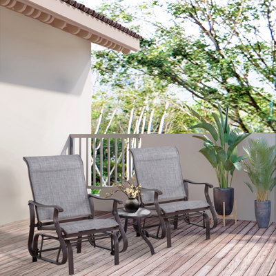 Outdoor Glider Chair, Gliders For Outside Patio With Steel Frame And Mesh Fabric For Backyard, Garden, And Porch, Gray