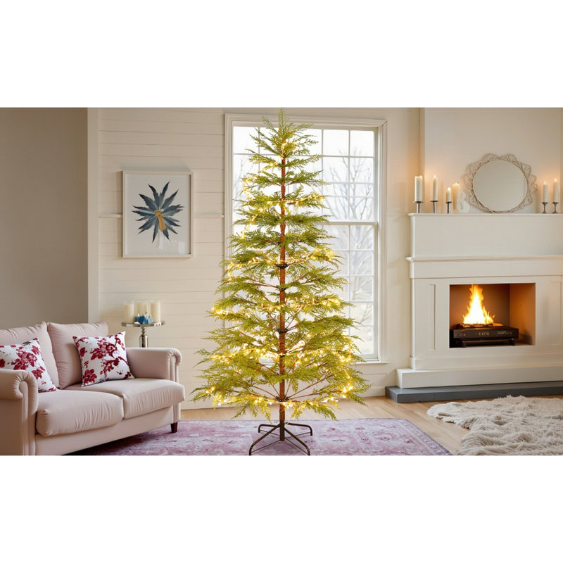 Arbre artificiel de 6 pieds avec lumières à DEL jaune chaud, support, adaptable à divers styles de décoration des Fêtes - rouge classique et thèmes
